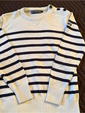 Hublot  Ivory and Navy Striped Kids Crewneck Sweater
